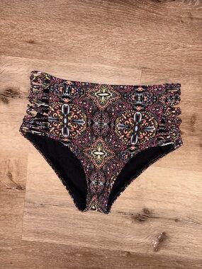 Hollister Floral-Print Swim Top in Black with Multicolor Accents